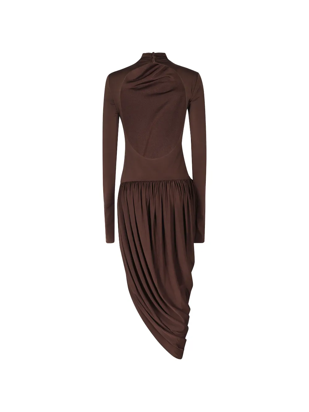 THE ANDAMANE Gedrapeerde midi-jurk met hoge hals Bruin