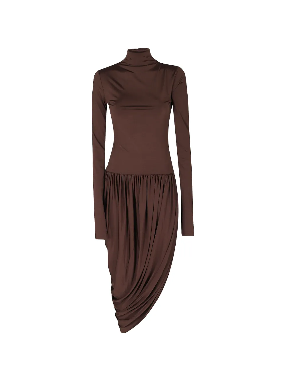 THE ANDAMANE Gedrapeerde midi-jurk met hoge hals Bruin