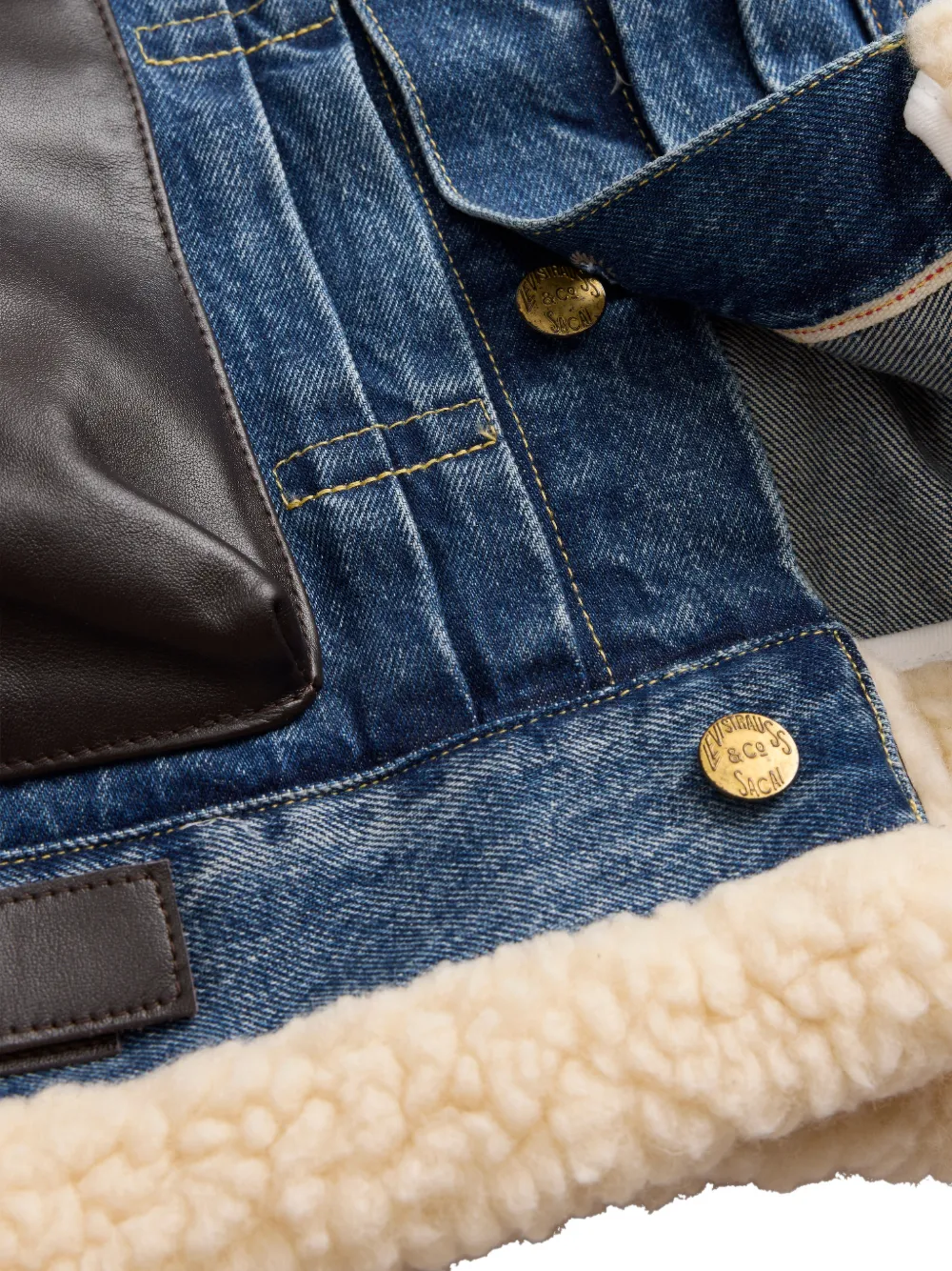 sacai x Levi's leather-trim denim jacket Blauw