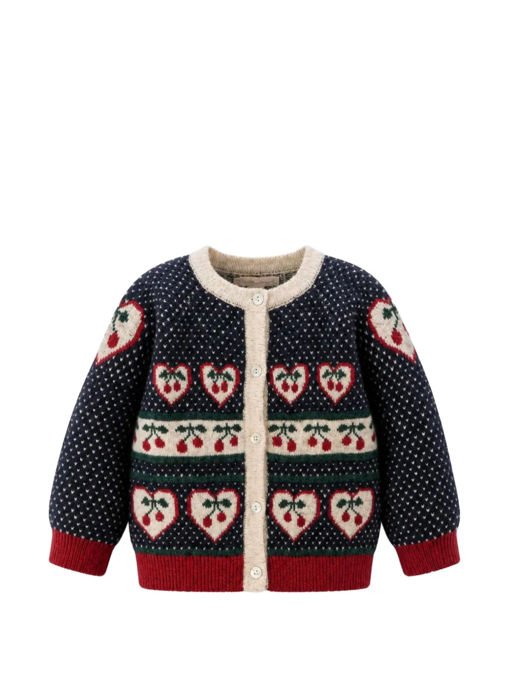 Konges Sløjd Belou cherry-intarsia knitted cardigan - Blu