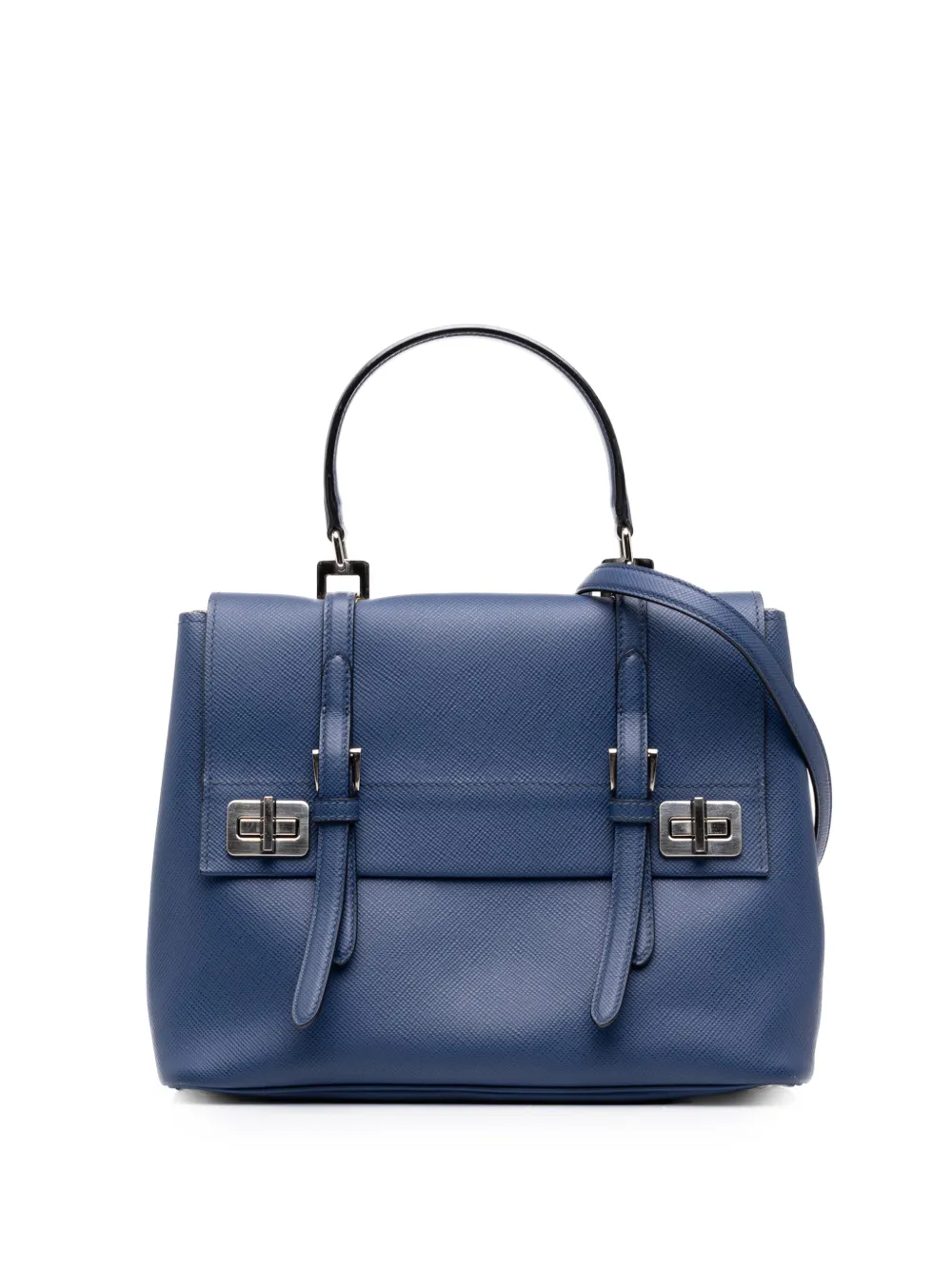 Prada Pre-Owned 2010-2026 Medium Saffiano Cuir Double Turnlock satchel - Blue