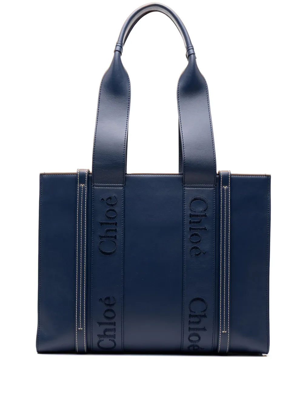 Chloé Pre-Owned 2021-2023 Medium Calfskin Woody tote bag - Bleu Chloé Pre-Owned 2021-2023 Medium Calfskin Woody tote bag - Bleu