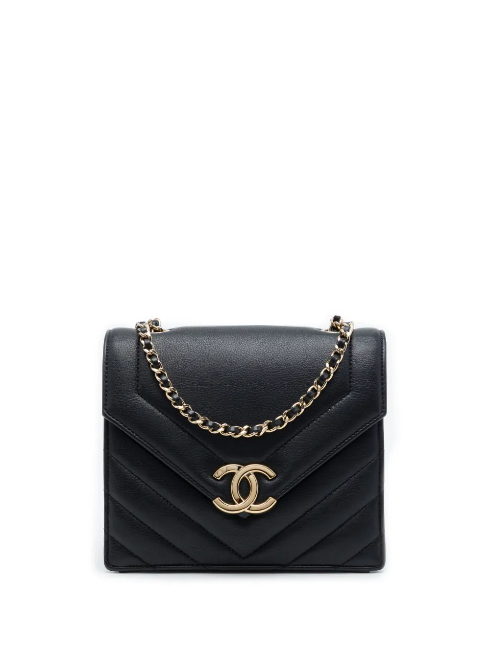 CHANEL Pre-Owned 2019 Small Chevron Calfskin Envelope Flap crossbody bag - Black