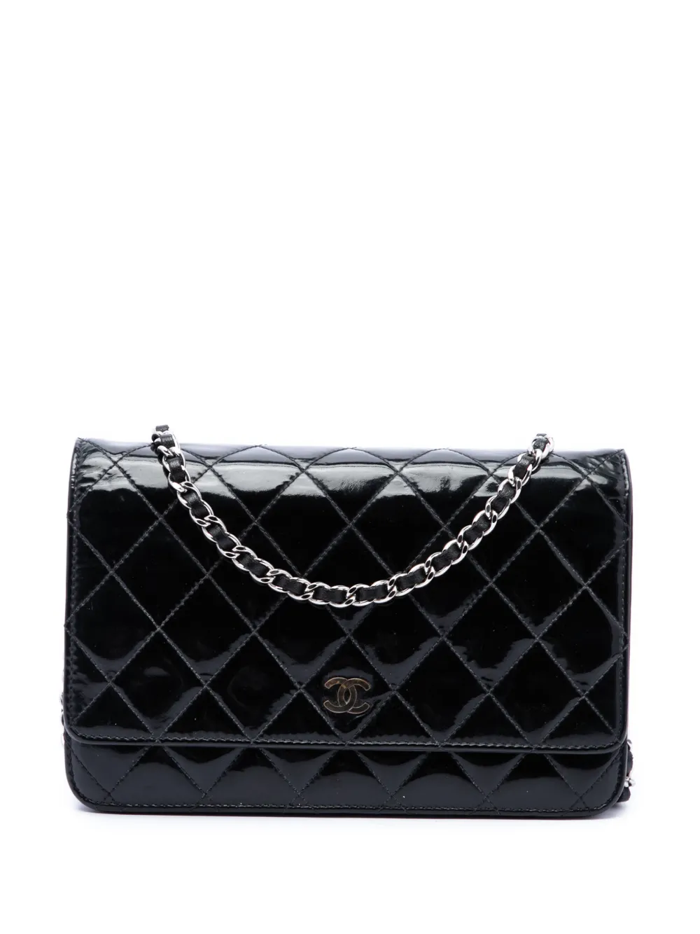 CHANEL Pre-Owned 2012 CC Quilted Patent Wallet On Chain crossbody bag - Black