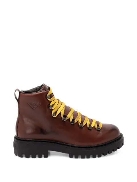 Prada antiqued leather lace-up ankle boots