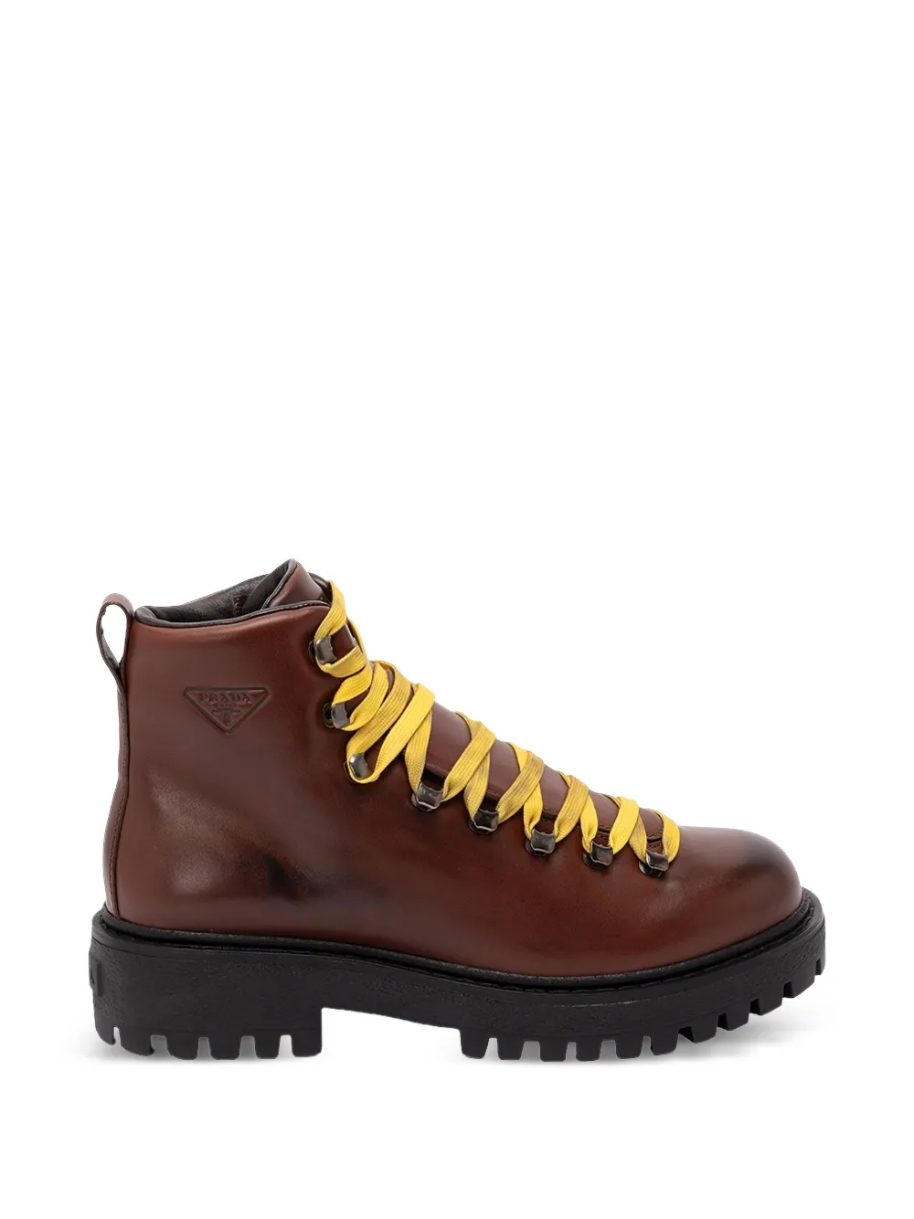 Prada antiqued leather lace-up ankle boots - Marrone