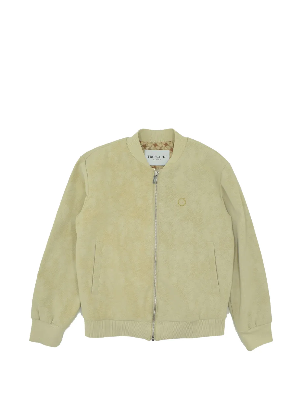 TRUSSARDI JUNIOR logo-plaque zip-up bomber jacket - Nude