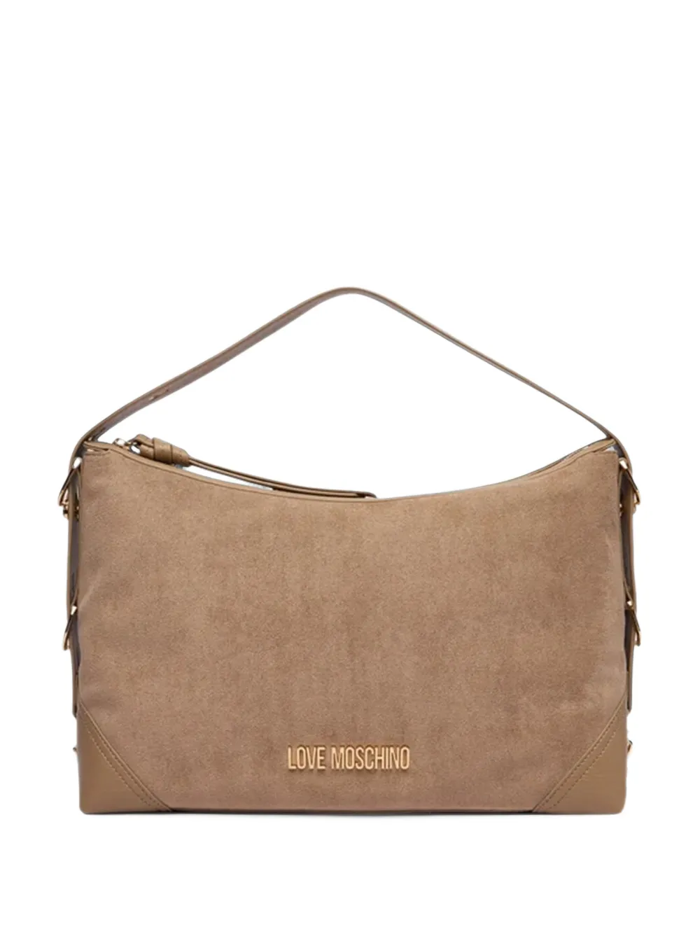 Love Moschino logo-plaque panelled shoulder bag Beige