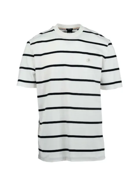 BOSS striped logo-patch T-shirt