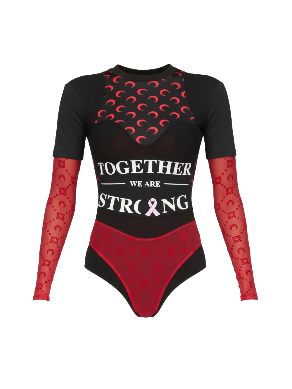Marine Serre layered jersey long-sleeve bodysuit top Zwart