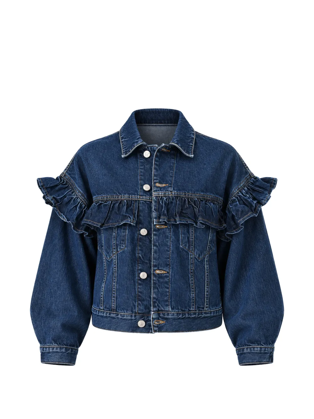 FRAME ruffle-trimmed denim jacket - Blau