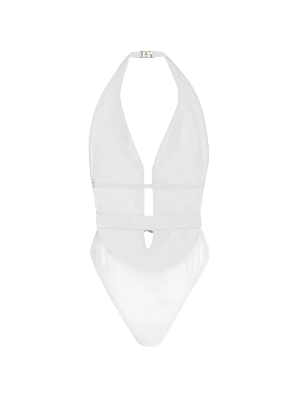 Dolce & Gabbana plunge-neck belted swimsuit Wit
