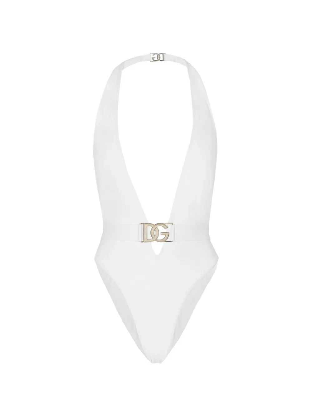 Dolce & Gabbana plunge-neck belted swimsuit - Weiß
