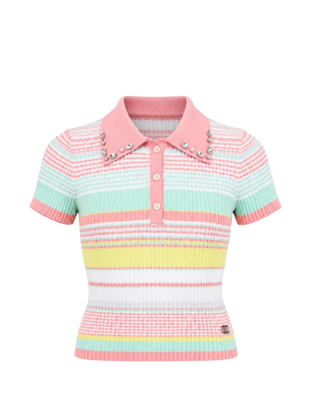 Liu Jo Kids crystal-embellished striped polo shirt - Rosa