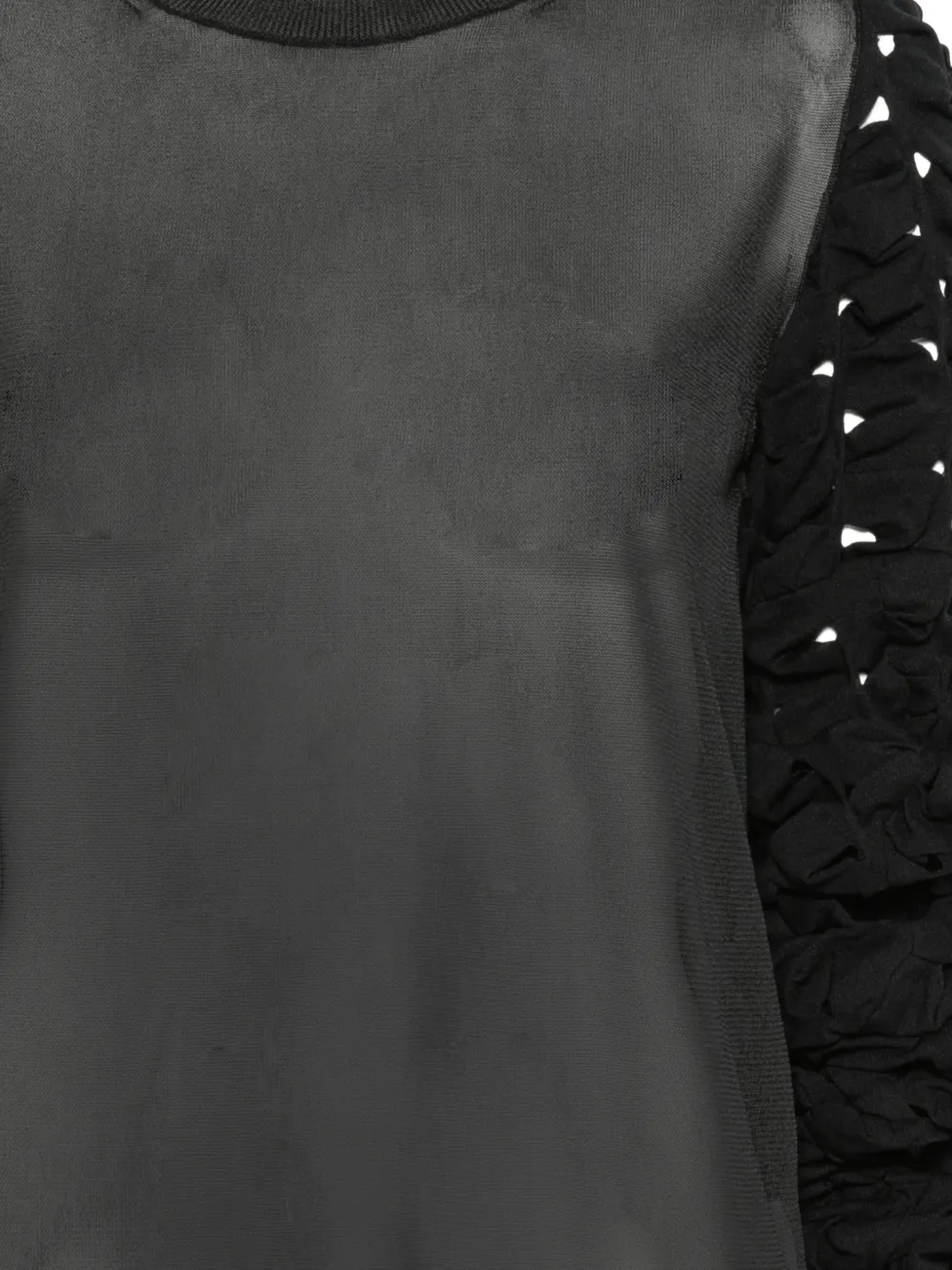 Comme Des Garçons sheer panelled smocked-sleeve sweater Zwart