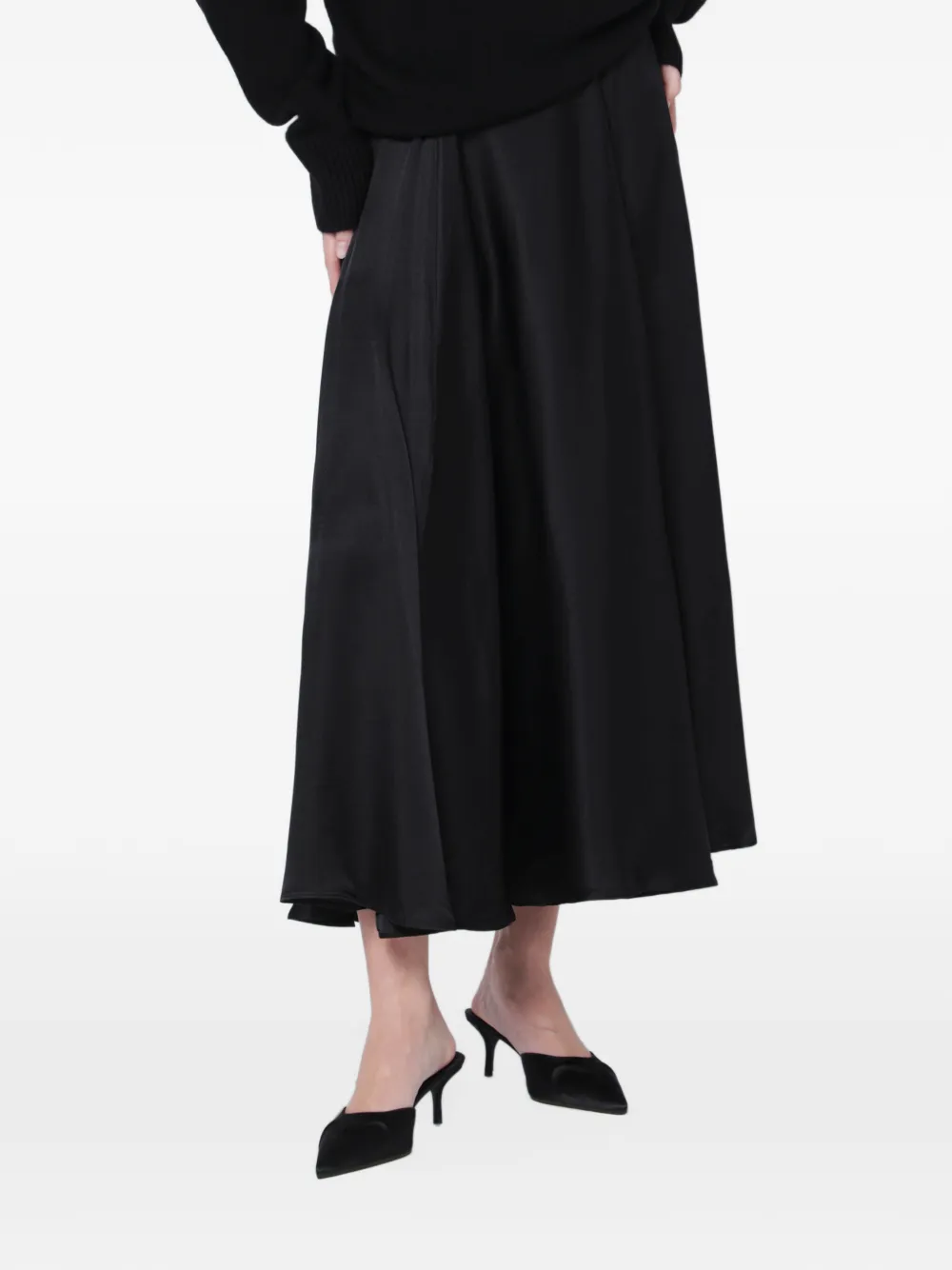 ANINE BING satin-finish flared midi skirt Zwart