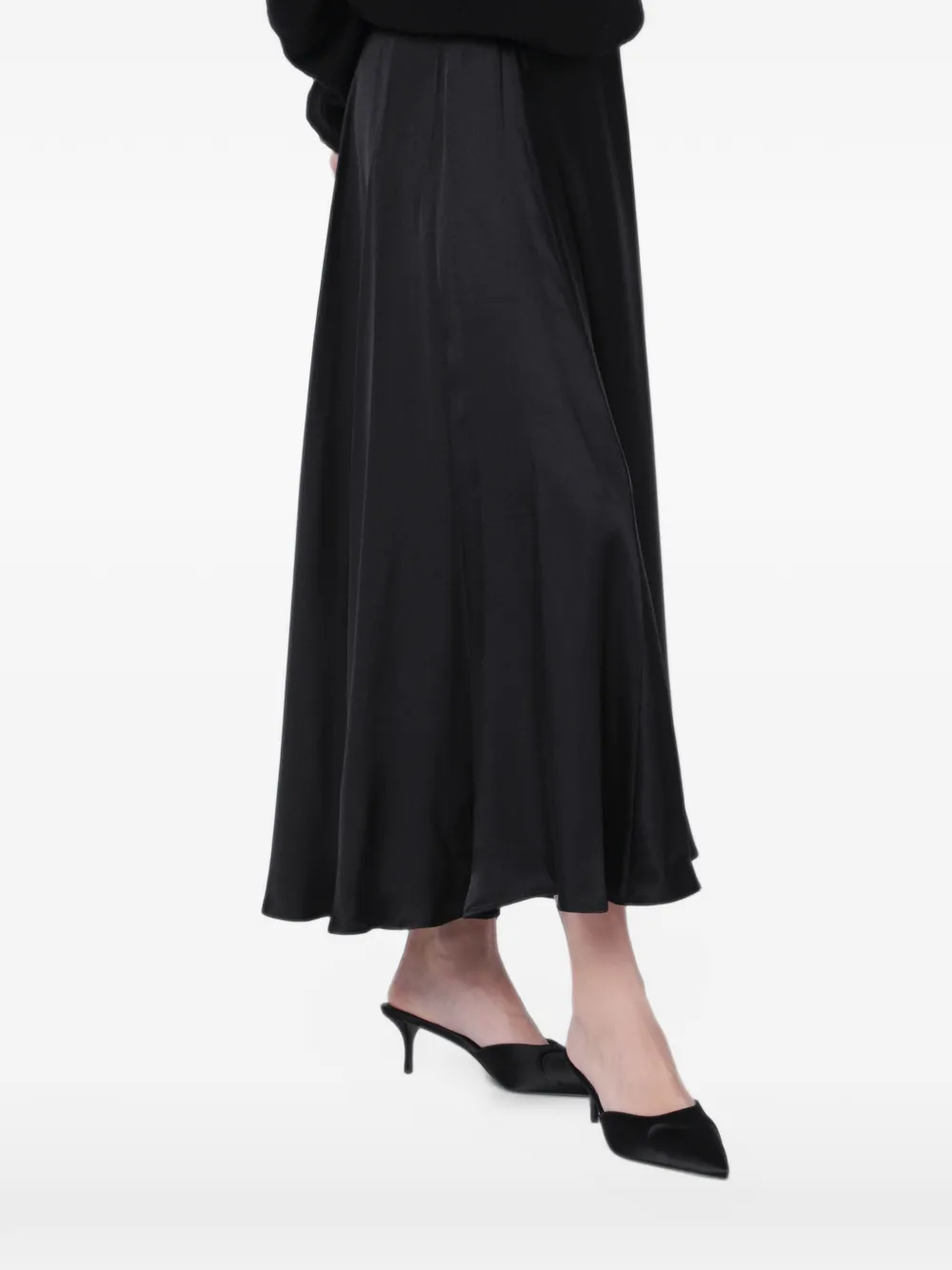 ANINE BING satin-finish flared midi skirt Zwart