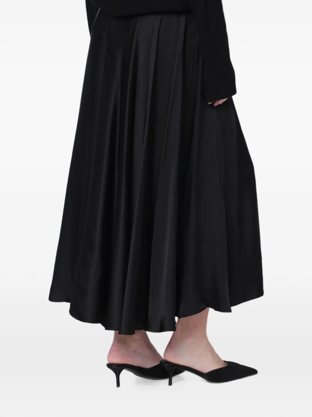 ANINE BING satin-finish flared midi skirt Zwart