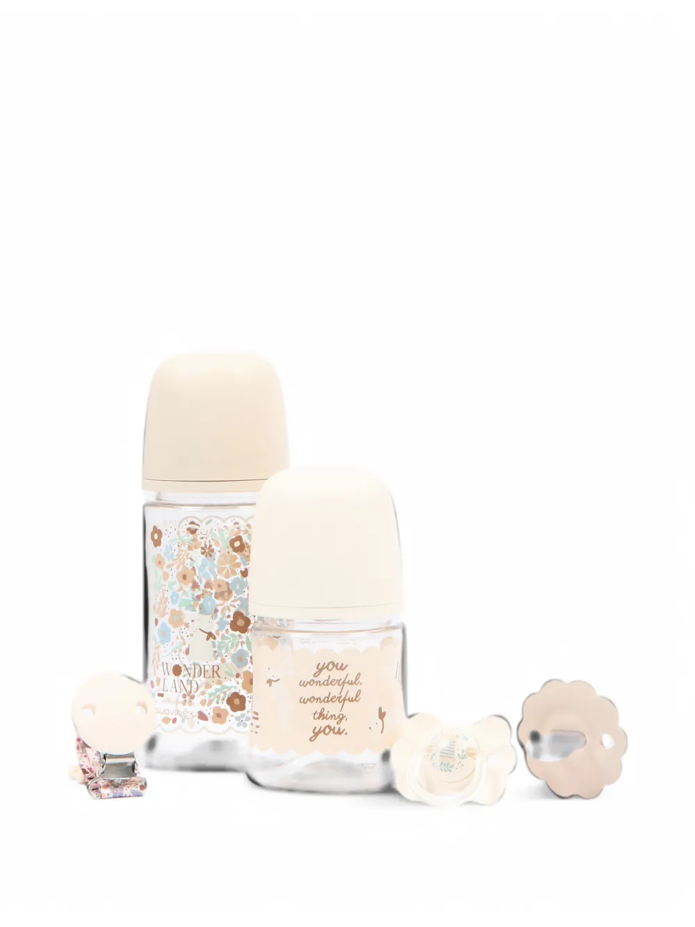 Suavinex floral-print silicone accessories set - Nude