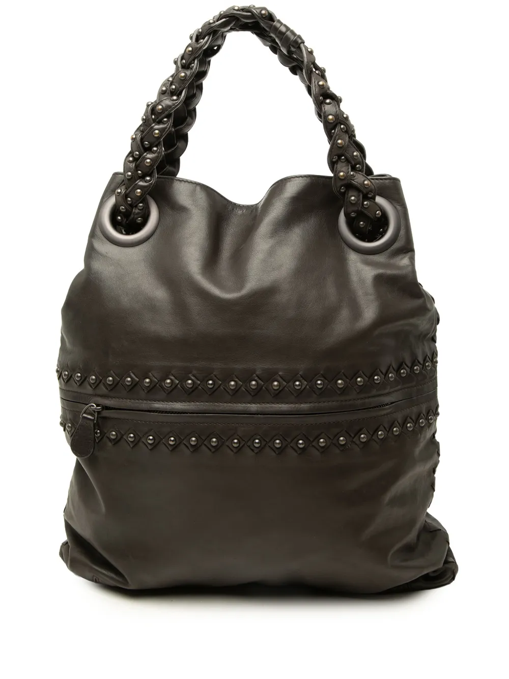 Bottega Veneta Pre-Owned 2011 Intrecciato Trimmed Studded Nappa Julie tote bag - Braun