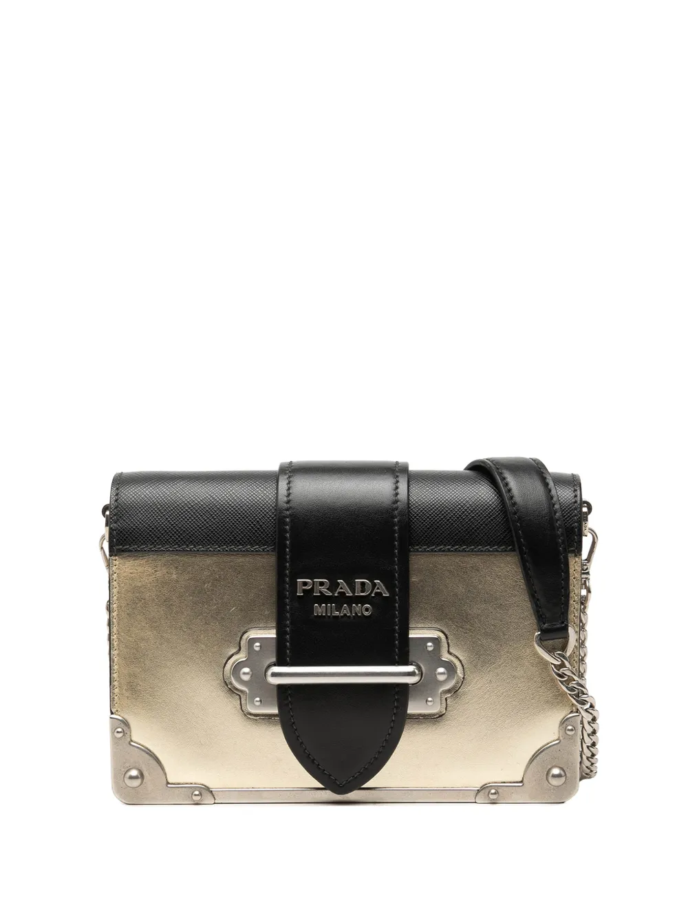 Prada Pre-Owned 2016 Saffiano Trimmed Metallic Vitello Cahier Bag crossbody bag - Oro