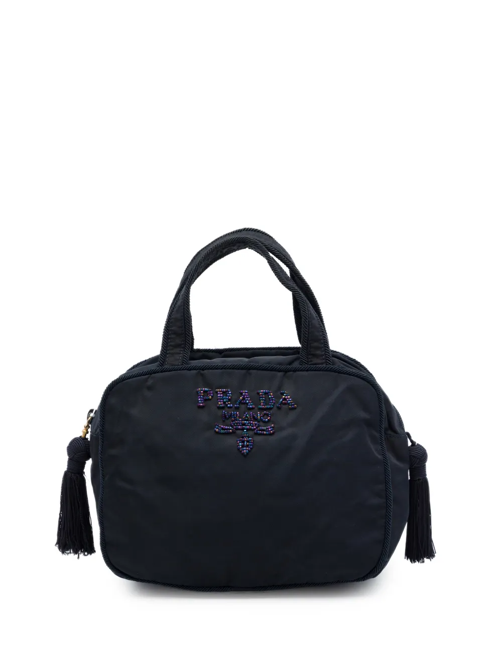 Prada Pre-Owned 1990-2010 Tessuto Beaded Logo Tassel handbag - Blue
