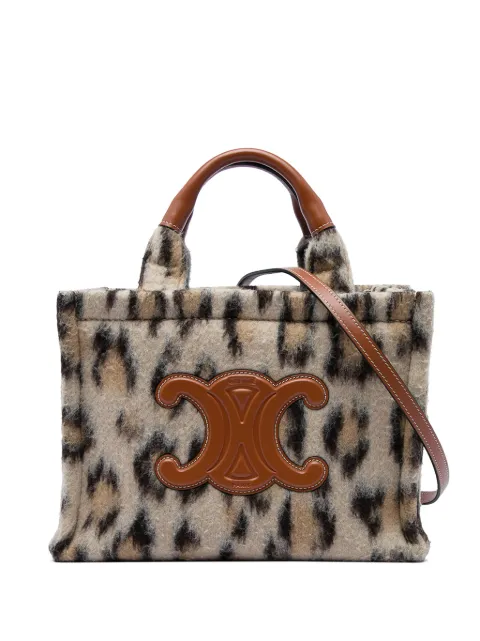 Celine Pre-Owned 2023 Small Leopard Print Felt Cuir Triomphe Cabas Thais satchel