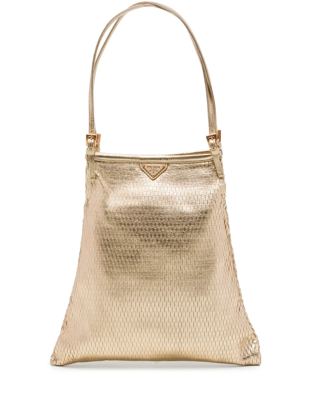 Prada Pre-Owned 2000-2013 Metallic Calfskin Woven Slit Patterned handbag - Gold