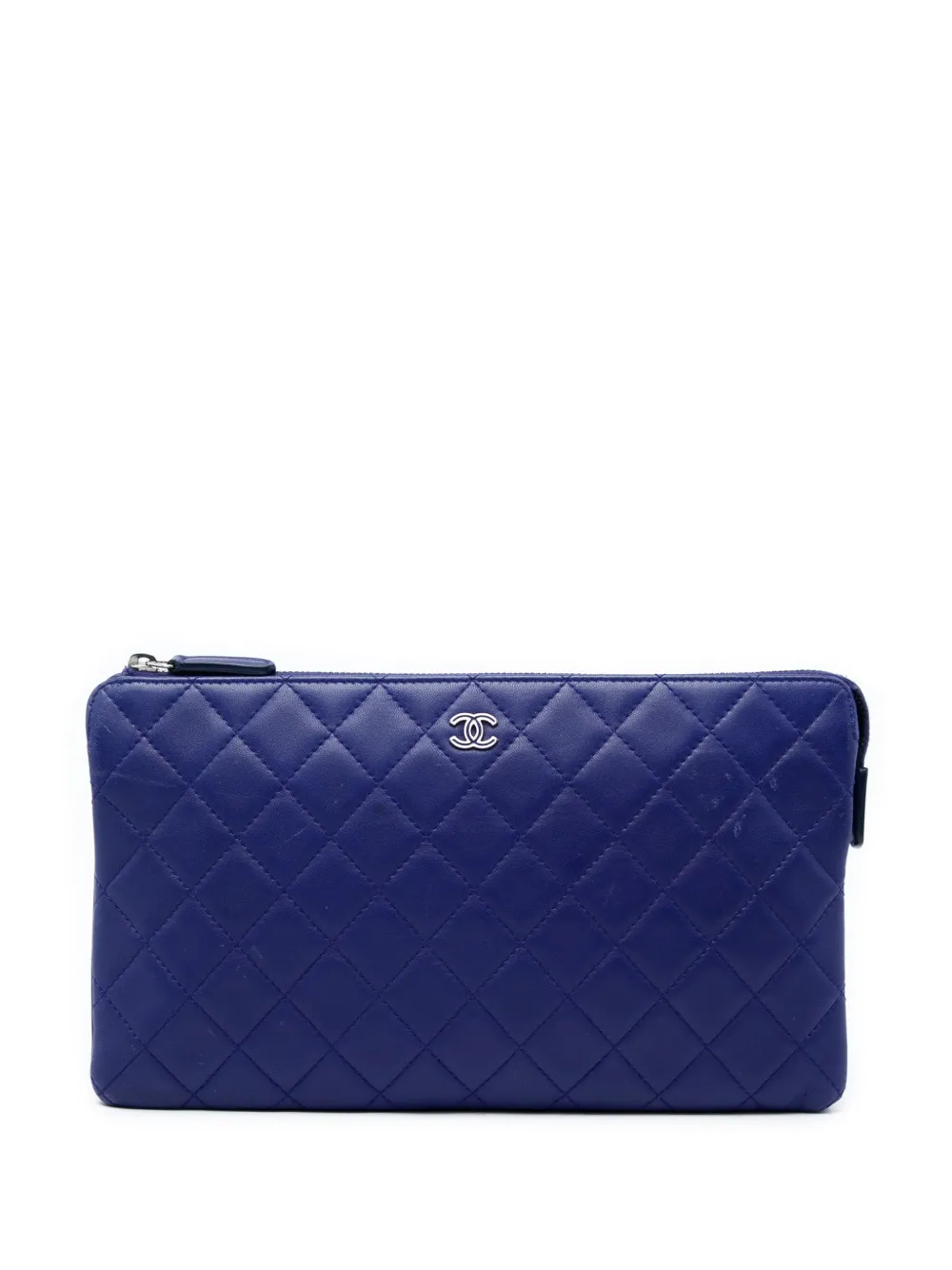 CHANEL Pre-Owned 2015-2016 CC Quilted Lambskin Double Zip Pouch clutch bag - Blue