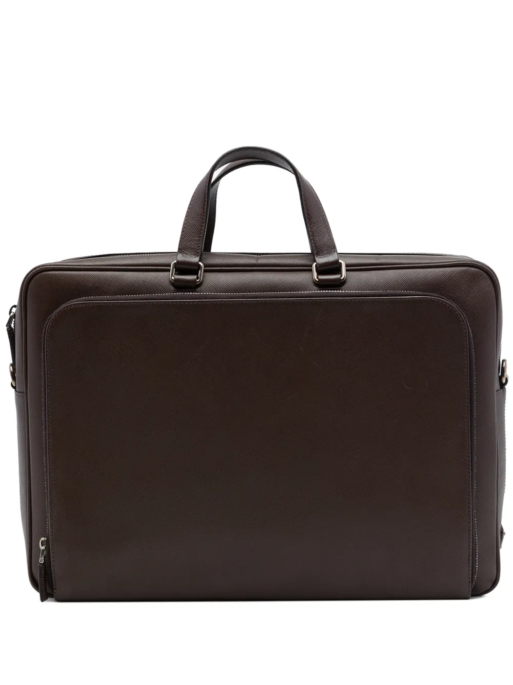 Prada Pre-Owned 2010-2026 Saffiano Cuir Travel Front Zip Pocket Briefcase business bag - Marrone