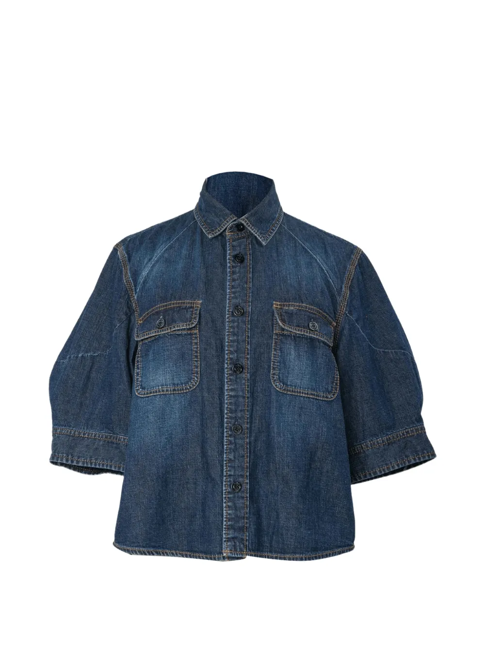 Sacai short-sleeve denim shirt Blauw
