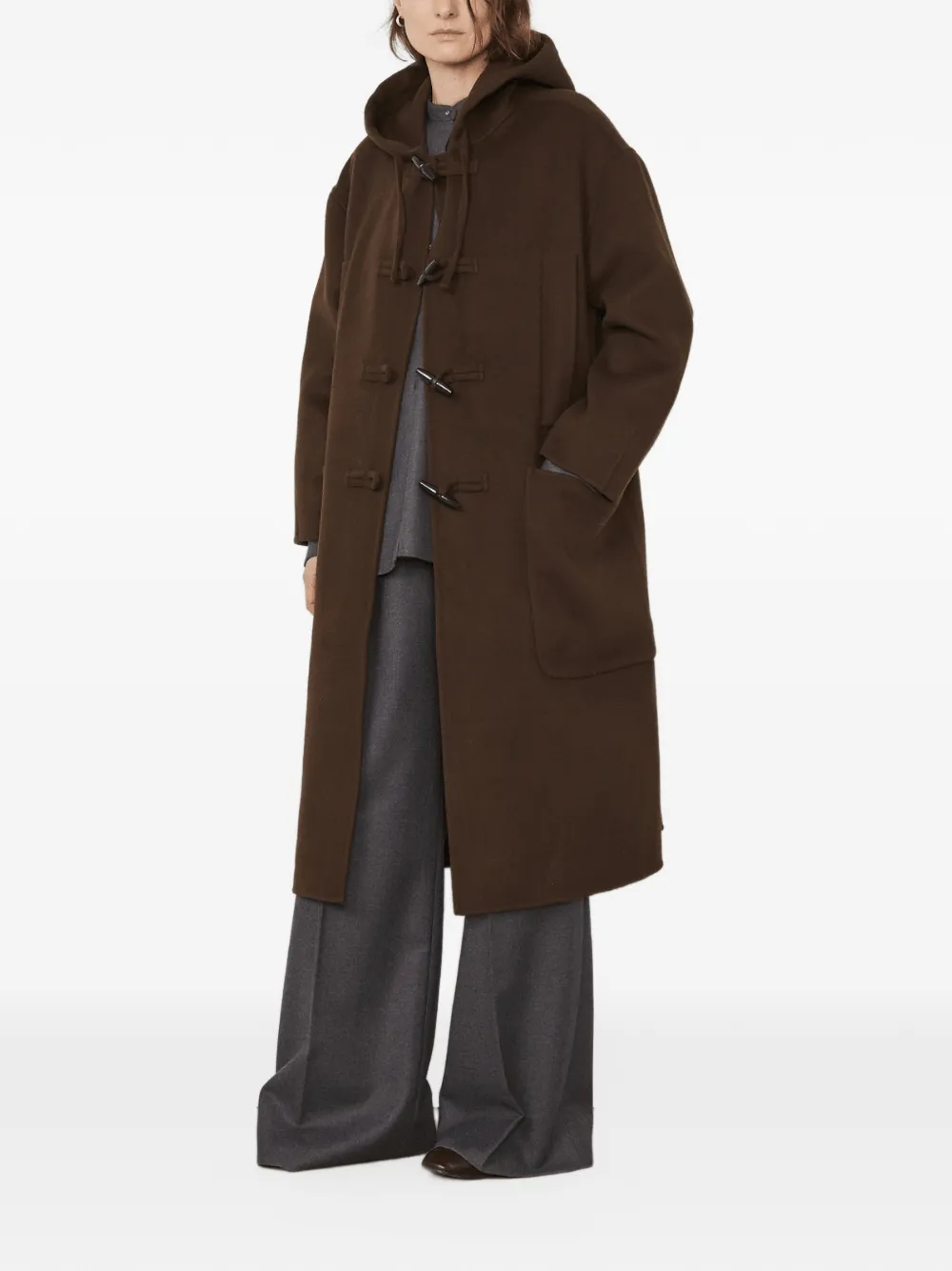 Officine Generale Lilja hooded toggle-fastening coat Bruin