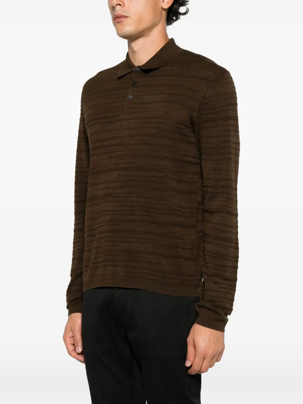 John Varvatos textured long-sleeve polo shirt Bruin