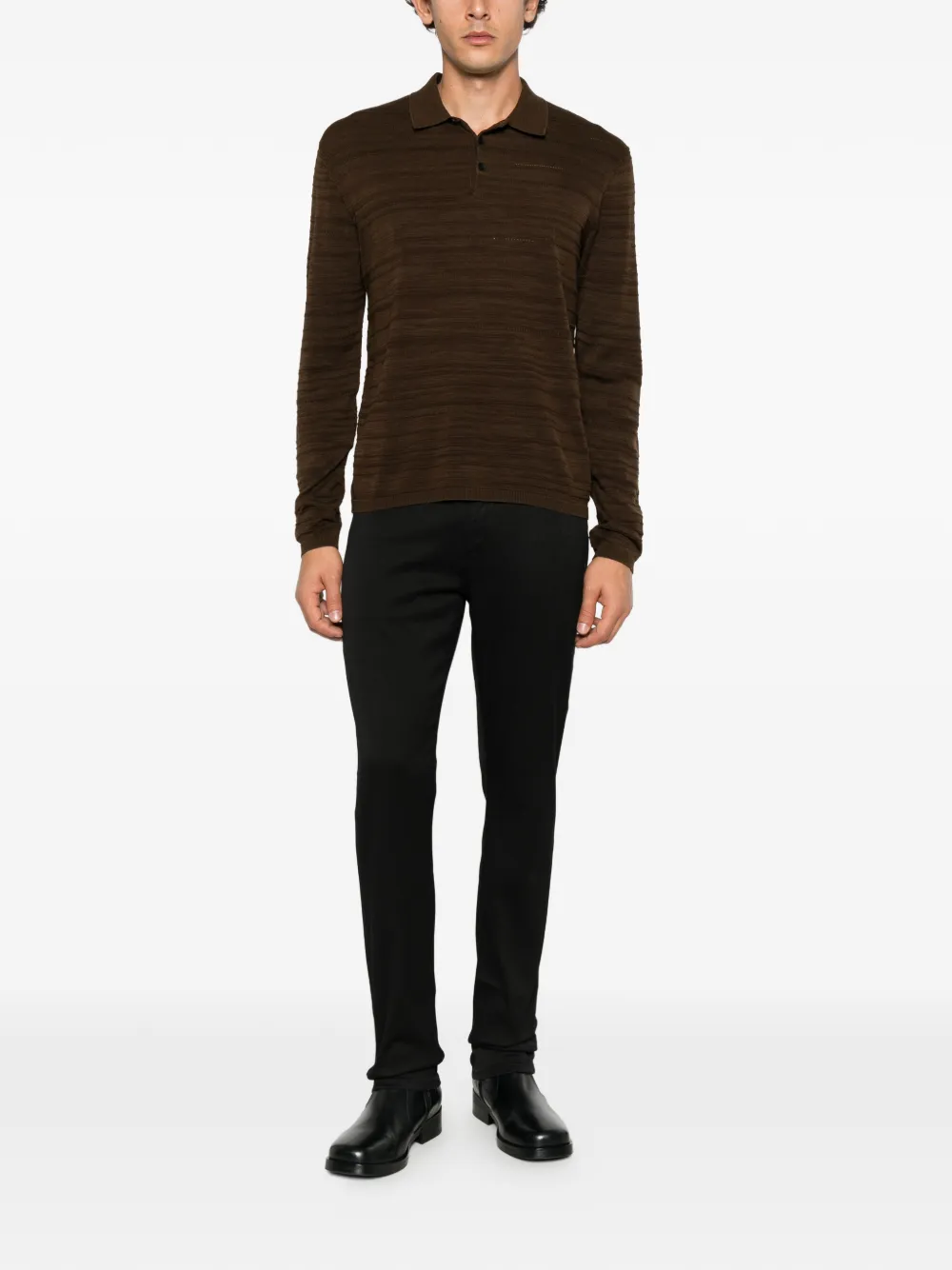 John Varvatos textured long-sleeve polo shirt Bruin