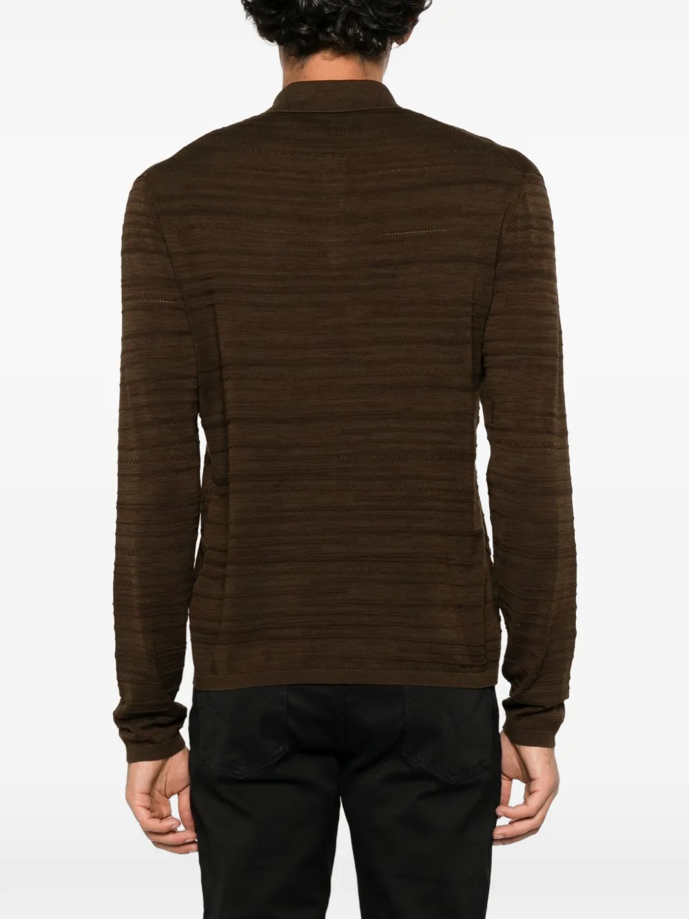 John Varvatos textured long-sleeve polo shirt Bruin