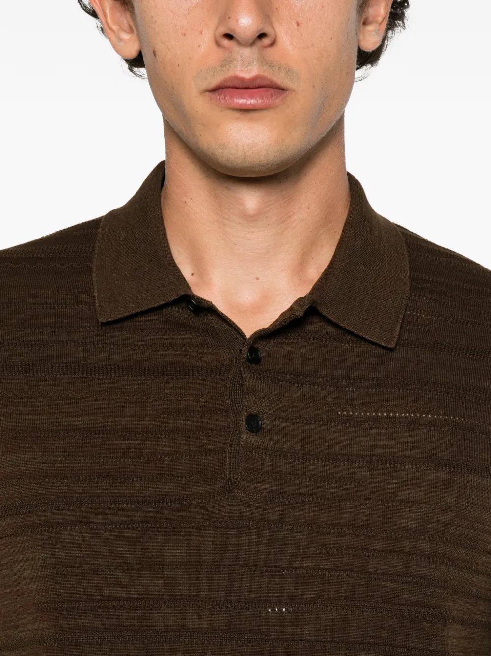 John Varvatos textured long-sleeve polo shirt Bruin