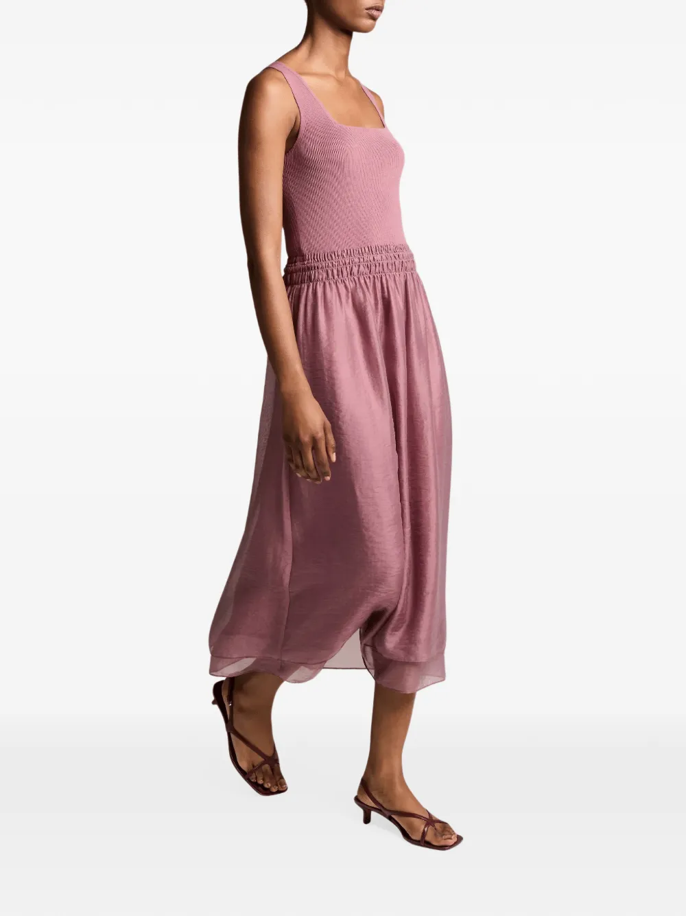 Vince ribbed-knit layered midi dress Roze