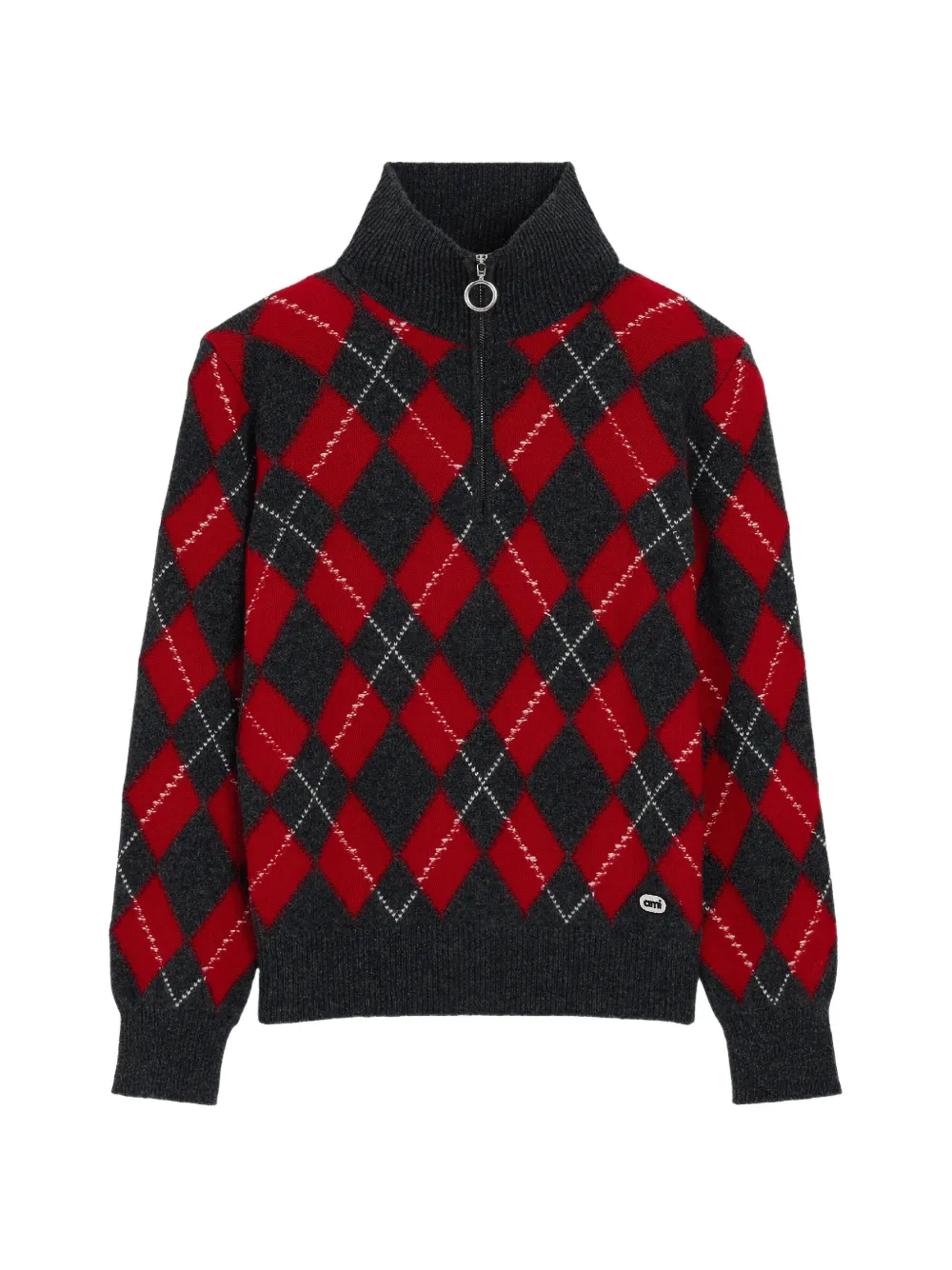 AMI Paris argyle-check quarter-zip sweater - Grey