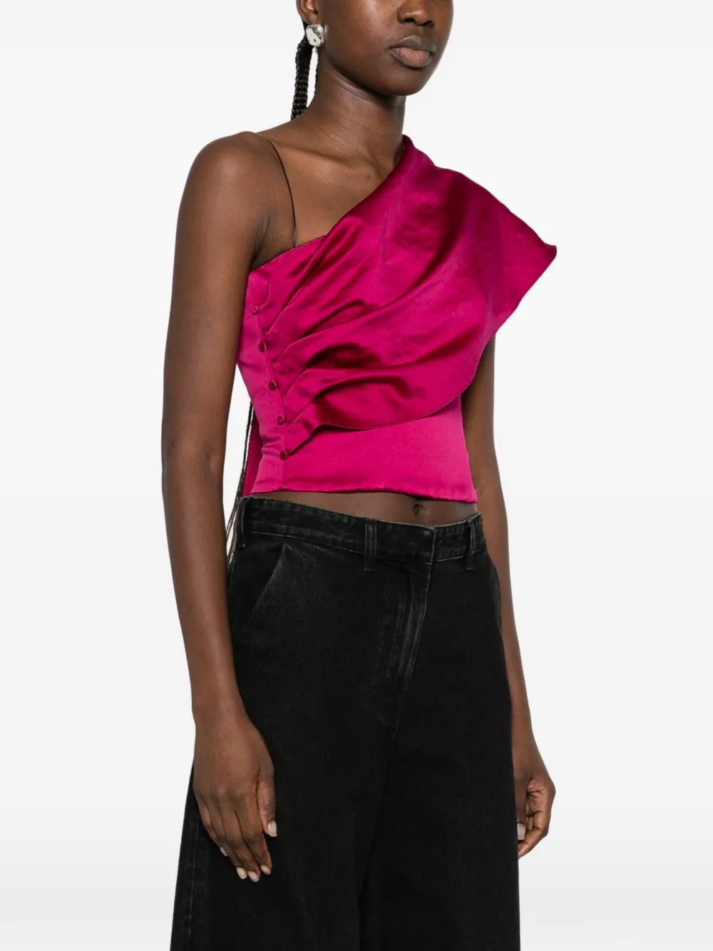 Forte one-shoulder draped top Roze