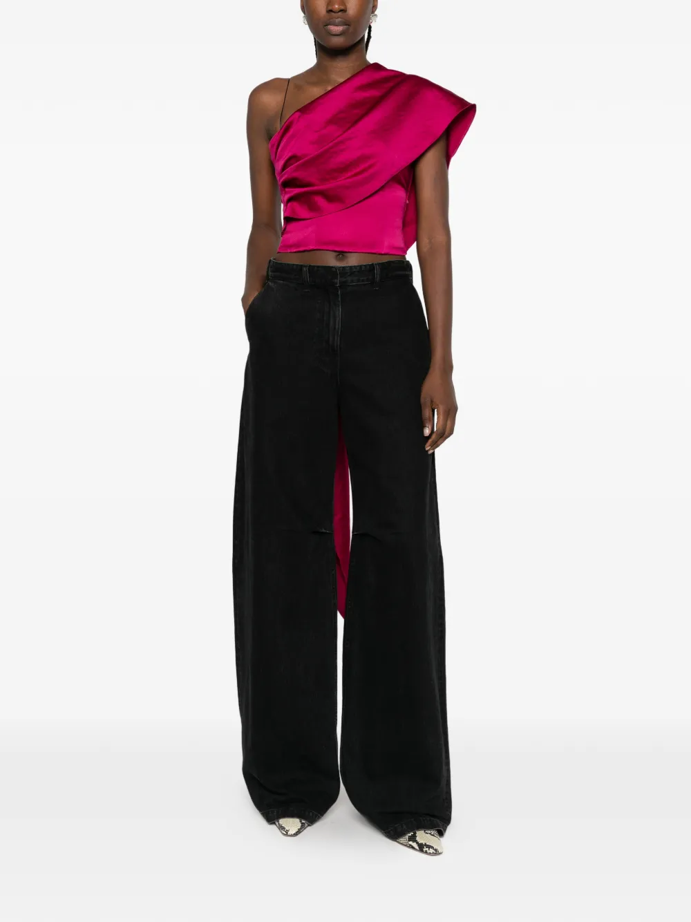 Forte one-shoulder draped top Roze