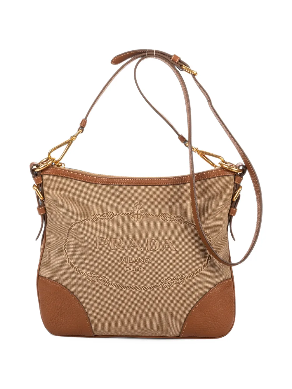 Prada Pre-Owned logo-detail jacquard cross body bag - Toni neutri