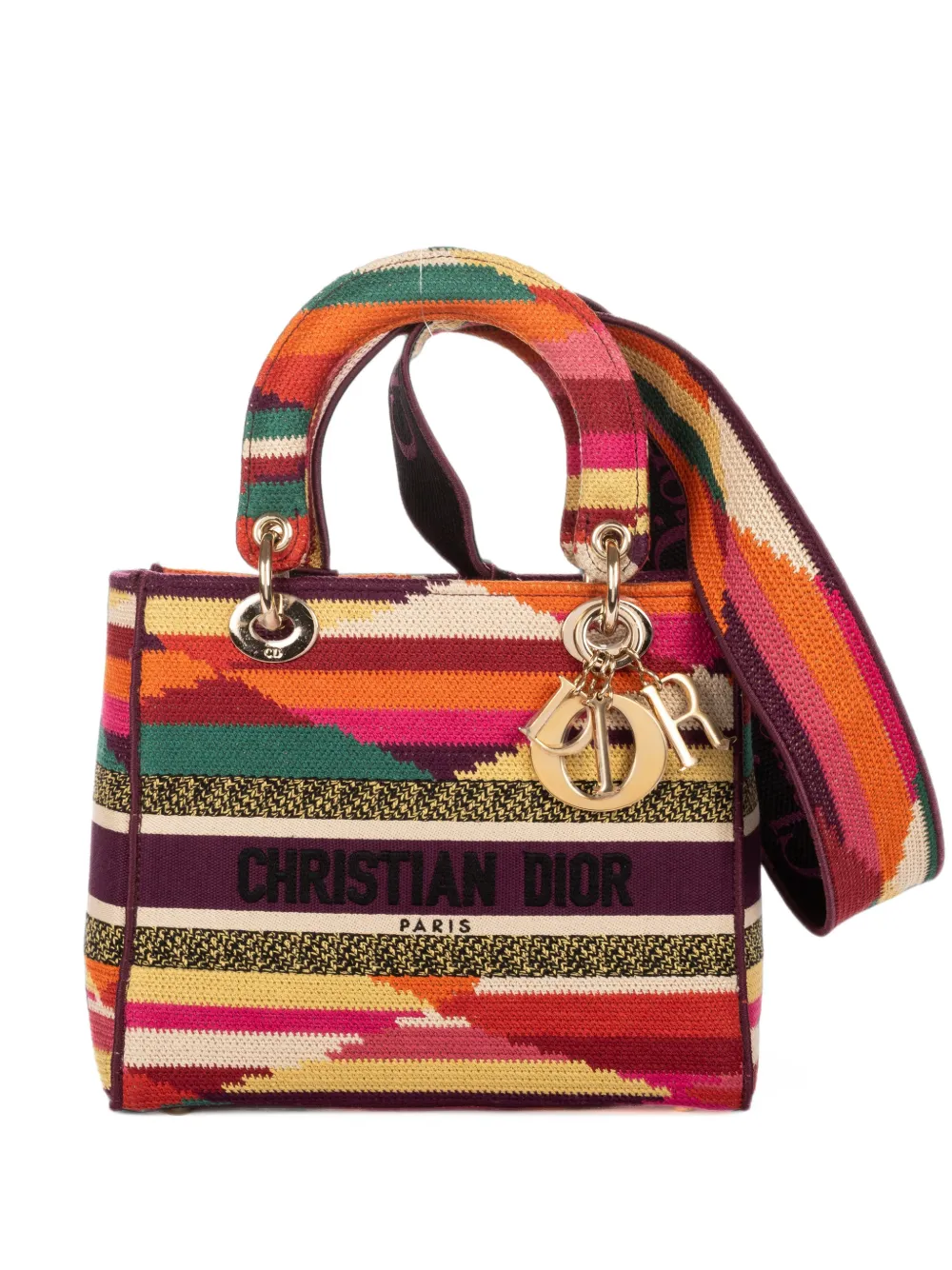 Christian Dior Pre-Owned 2020 medium Lady Dior striped tote bag - Violett