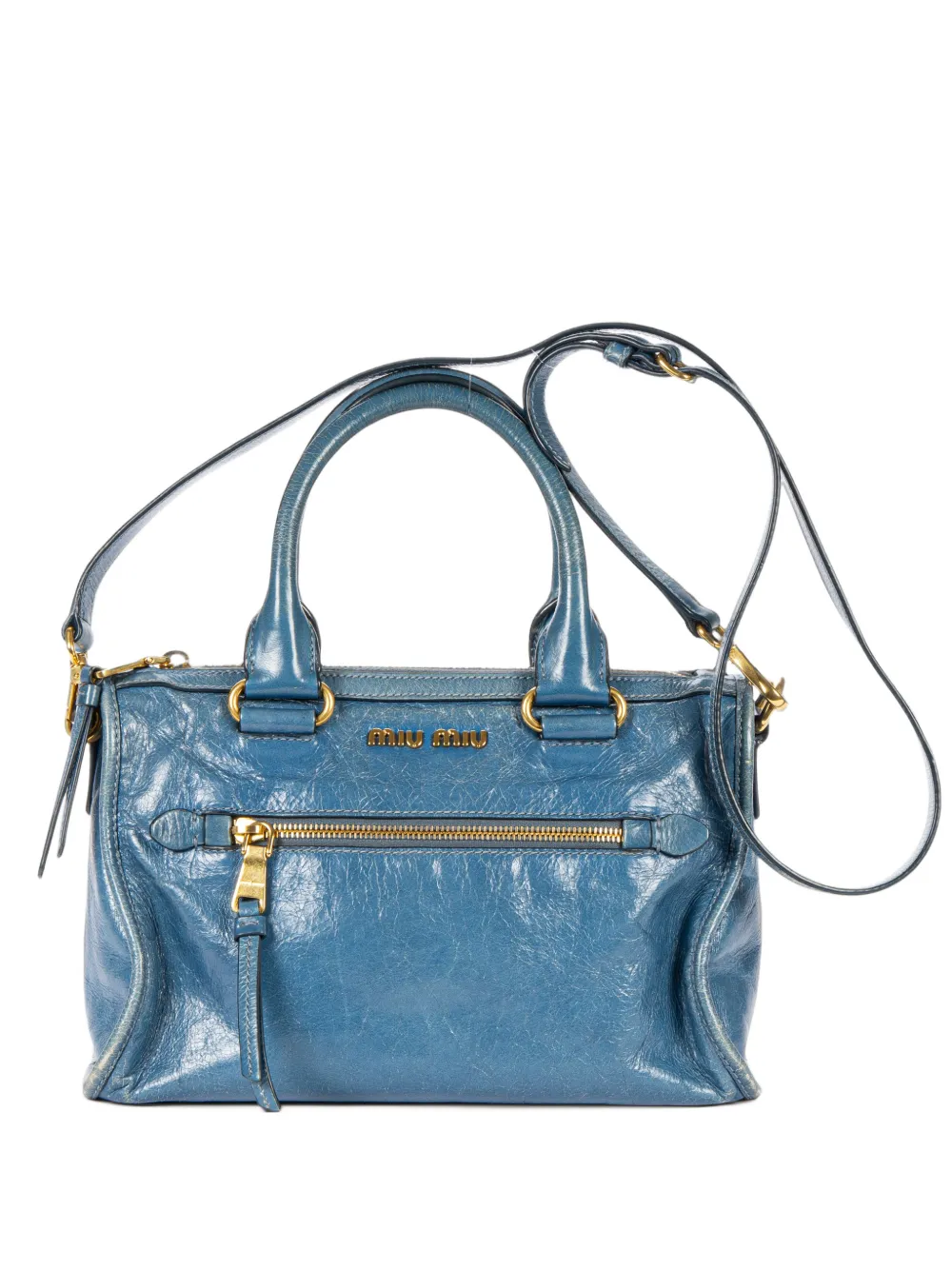 Miu Miu Pre-Owned Front zip-pocket leather tote bag - Blau
