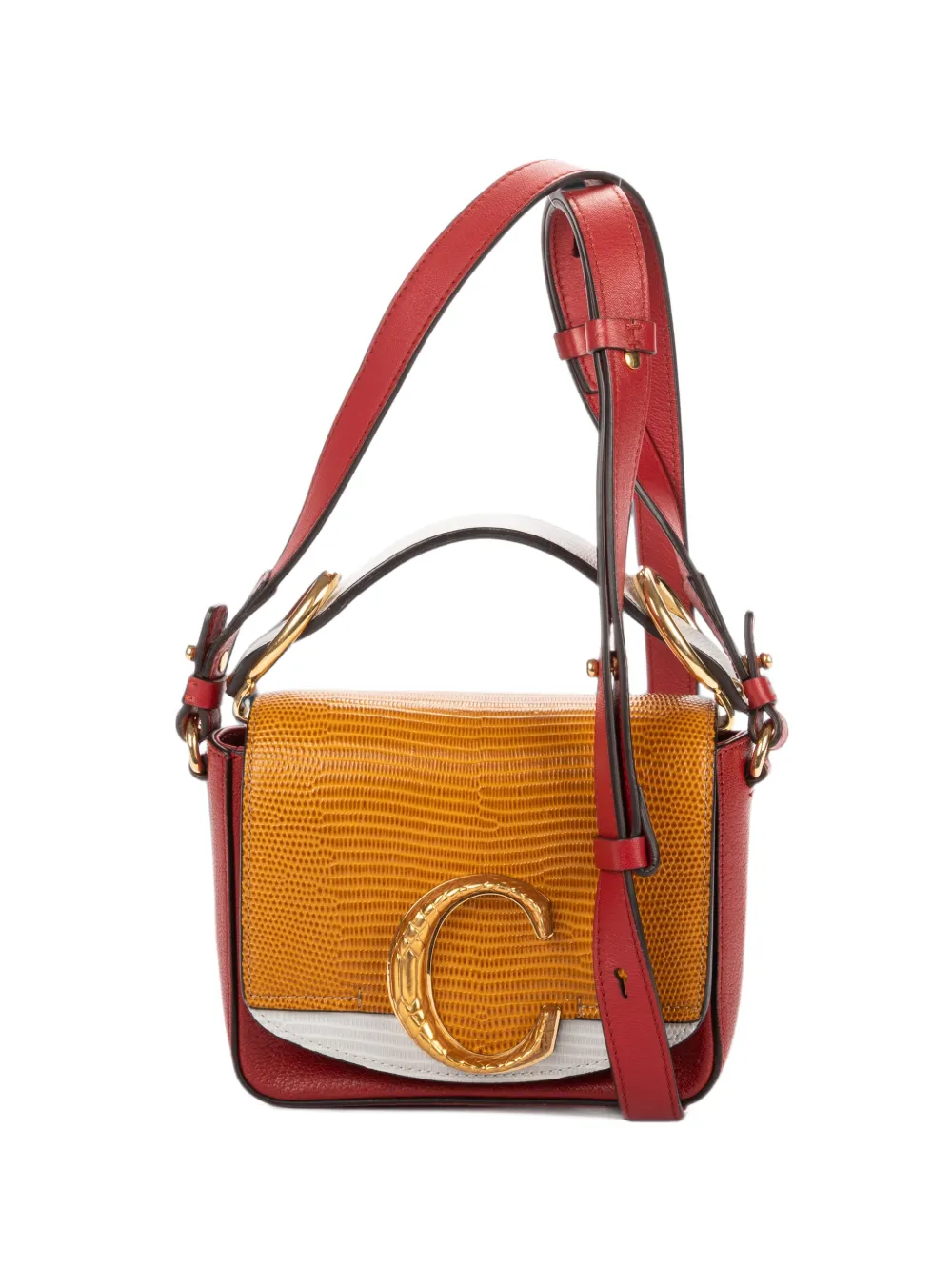 Chloé Pre-Owned C Flap crocodile-embossed leather shoulder bag - Rot
