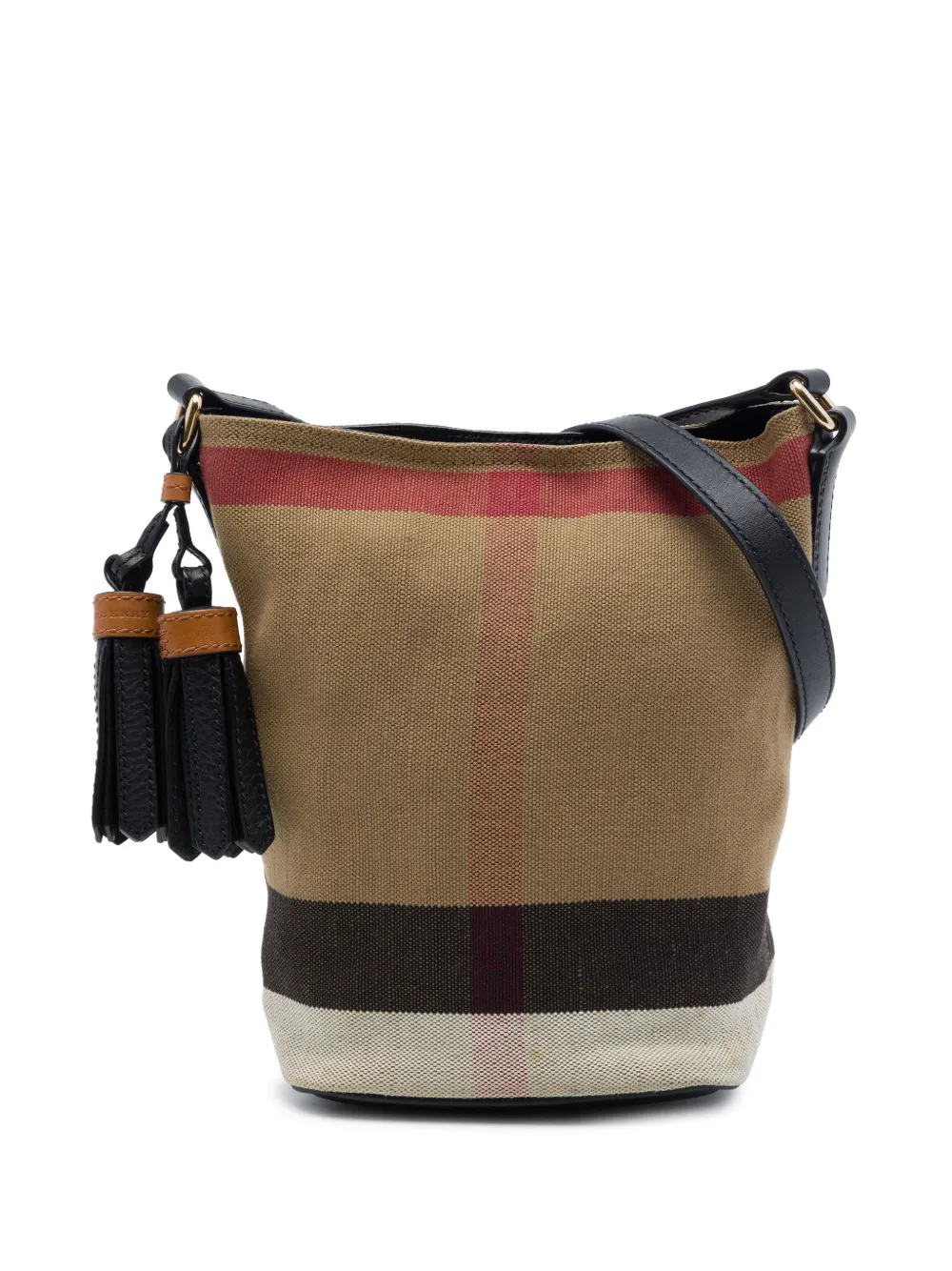 Burberry Pre-Owned 2000-2017 Mini Mega Check Canvas Ashby Tassel bucket bag - Braun