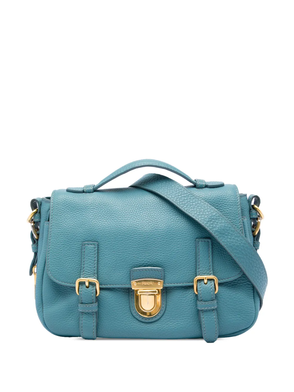 Prada Pre-Owned 2010-2026 Vitello Daino Push Lock Double Buckle Messenger Bag satchel - Blu