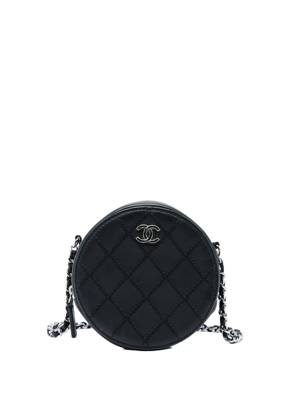 CHANEL Pre-Owned 2019 Quilted Lambskin Ultimate Stitch Round Clutch with Chain crossbody bag - Black