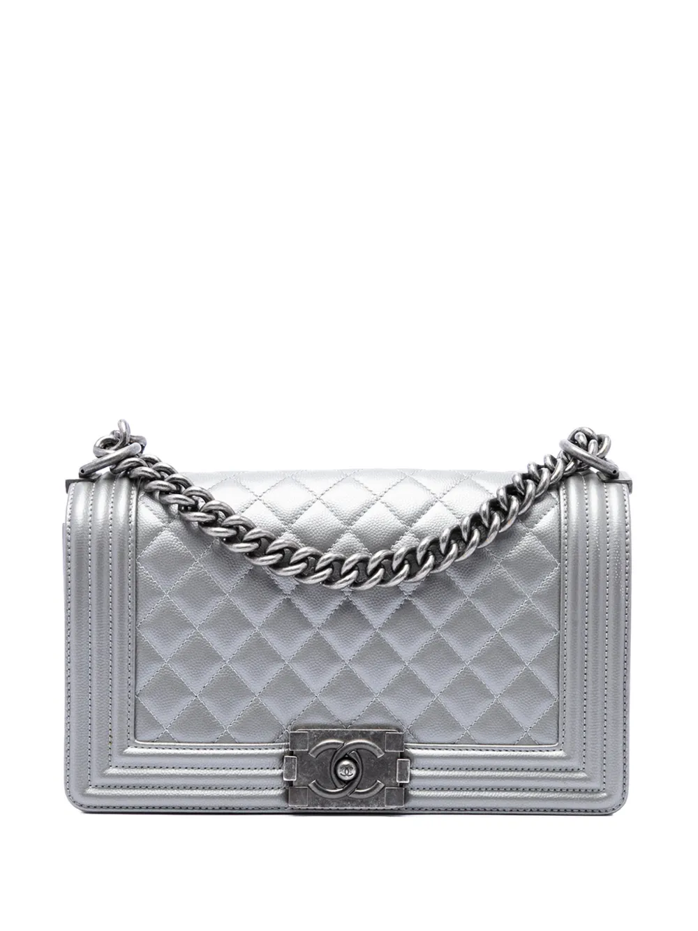 CHANEL Pre-Owned 2017-2018 Old Medium Quilted Metallic Caviar Boy Flap crossbody bag - Grey