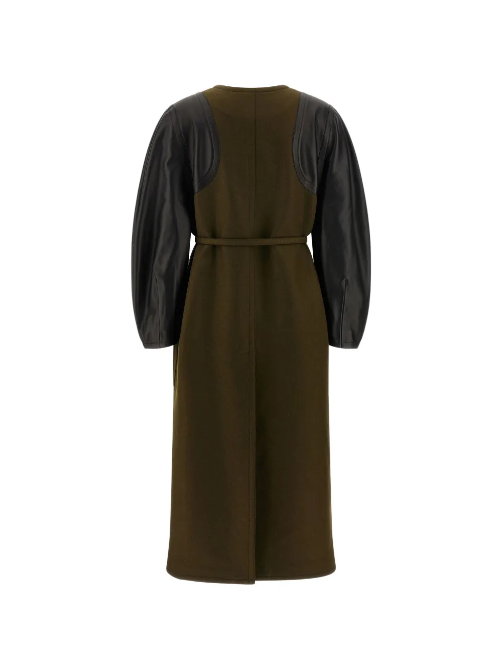 FENDI leather-sleeve belted coat Groen