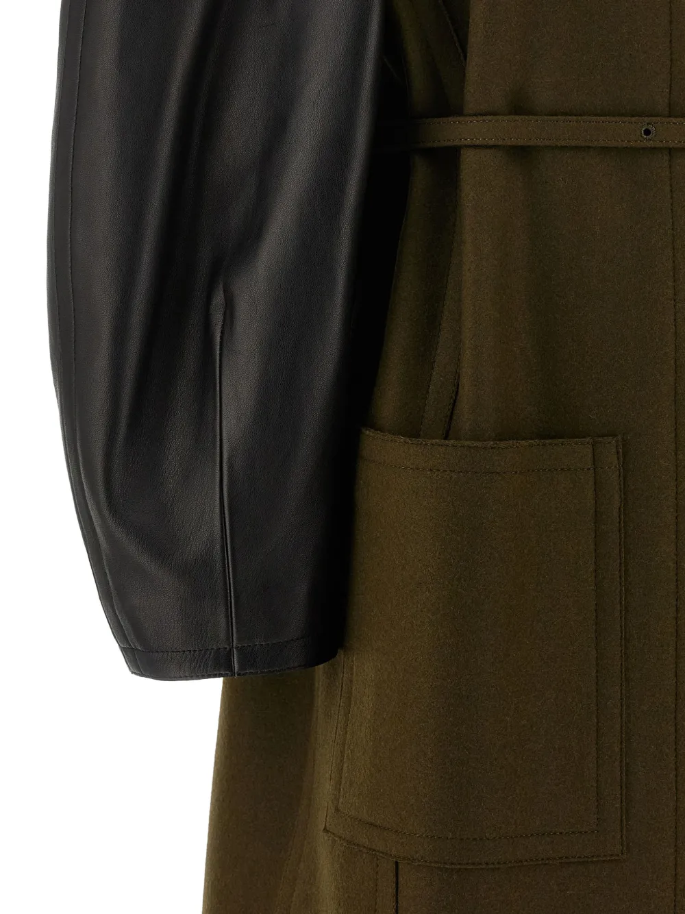 FENDI leather-sleeve belted coat Groen